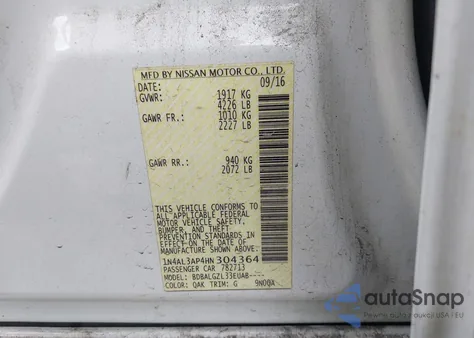 2017 Nissan Altima 2.5/2.5 S/2.5 Sl/2.5 Sr/2.5 Sv z USA, uszkodzony, nr VIN 1N4AL3AP4HN304364